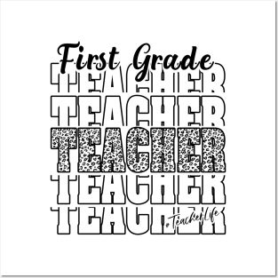 Funny First Grade Teacher School Matching Teaching Leopard Posters and Art